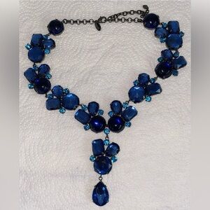Signed, Scaasi CN, Blue Crystal Rhinestones Statement Necklace Arnold Isaacs